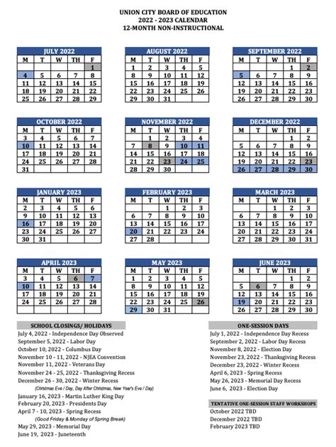 union city high school nj calendar